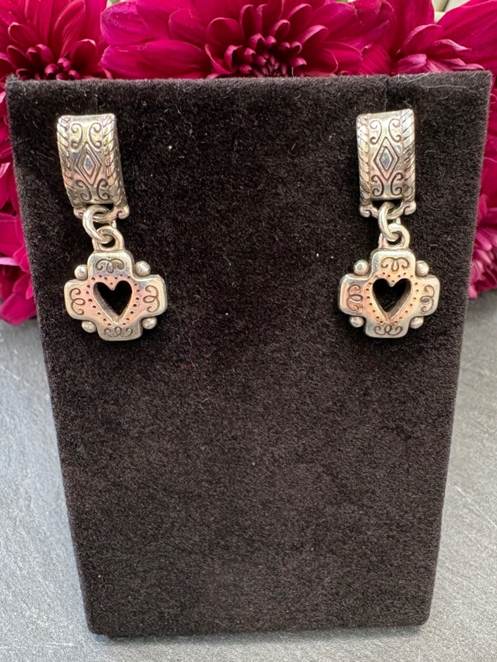 Brighton One Heart Oxidized Silver Maltese Cross Cutout Drop Earrings